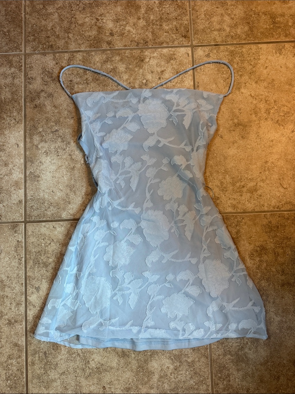 Princess Polly Light Blue Floral Lace Mini Dress